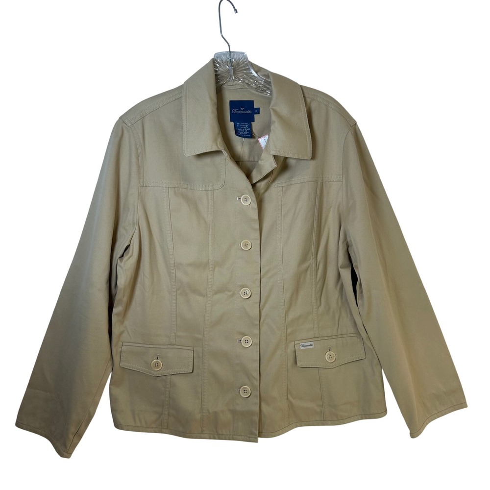 Faconnable Tan Cotton Utility Jacket XL Khaki Button Front Safari Field Coat